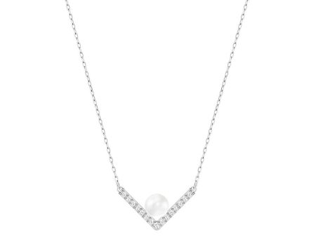 SWAROVSKI Edify Clear Crystal & Pearl Rhodium Small Necklace #5213361 For Sale