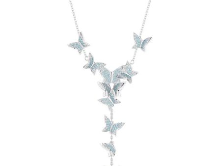 SWAROVSKI 5662179 Lilia Y necklace Butterfly, Blue, Rhodium plated For Sale