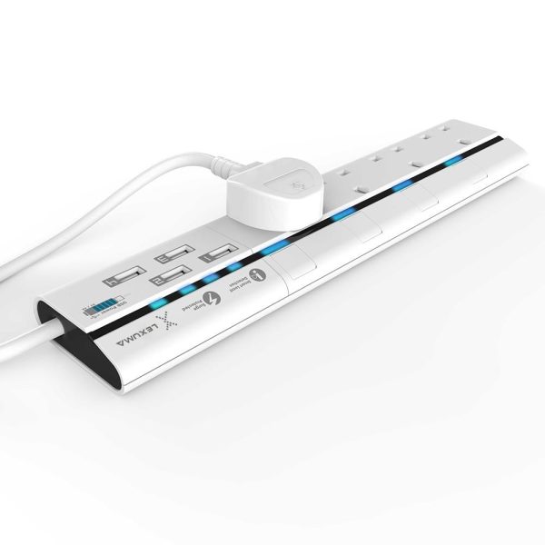 Lexuma XStrip – 4 Gang UK Surge Protector Power Strip with 4 USB Ports For Cheap