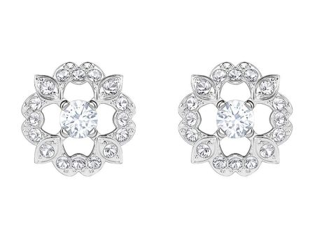 SWAROVSKI Sparkling Dance Rhodium Plated & Clear Crystal Flower Earrings #5396227 For Cheap