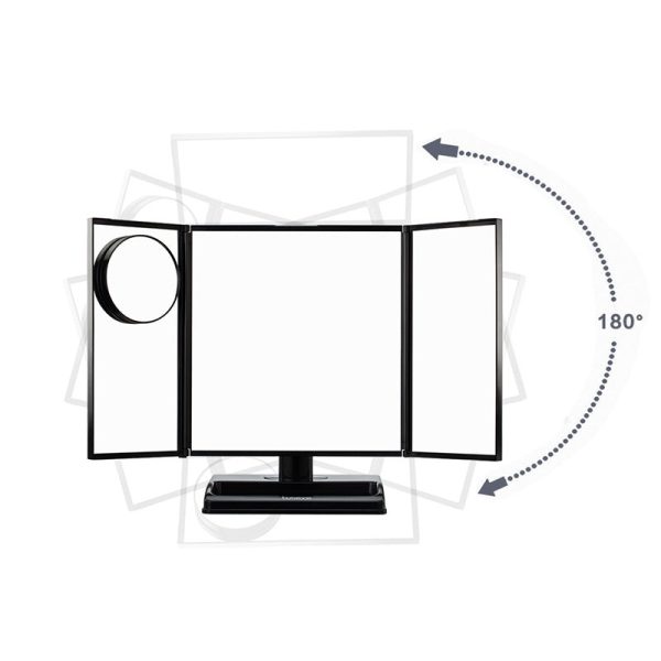 LED Lighted 3-fold Desktop Makeup Vanity Mirror - 10X Magnification For Sale