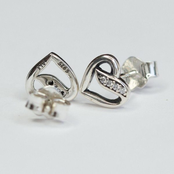 Pandora Ribbon Open Heart Stud earrings #290736CZ Hot on Sale