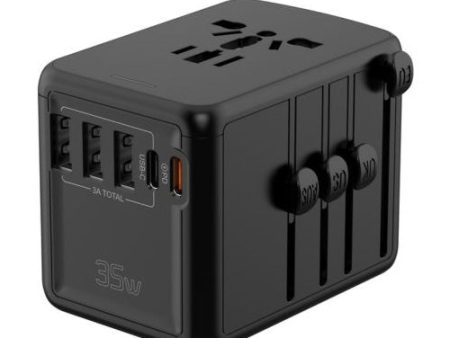 Universal Travel Adapter with 5 USB Ports and Type-C PD 35W Charging Supply