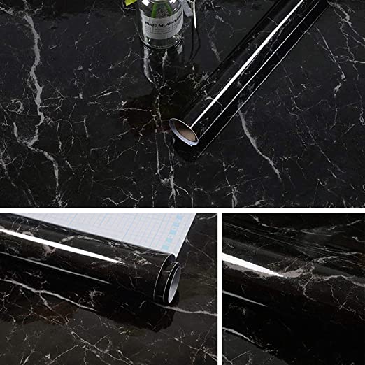 (PACK OF 2 ROLL) Waterproof Marble PVC Sheet Roll Self-Adhesive PVC White & Black Marble PVC Sheet Roll Sale