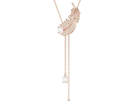 SWAROVSKI 5663485 Idyllia Y pendant Feather, White, Rose gold-tone plated For Sale