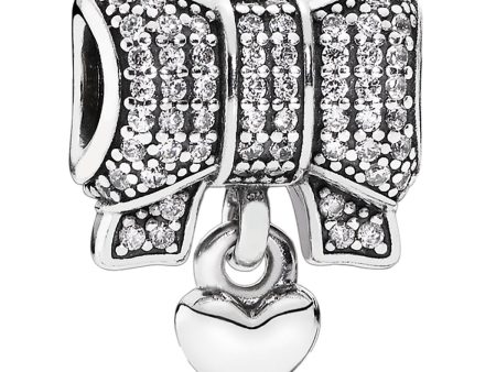 Pandora Bow silver charm with clear cubic zirconia and heart #791776CZ Fashion