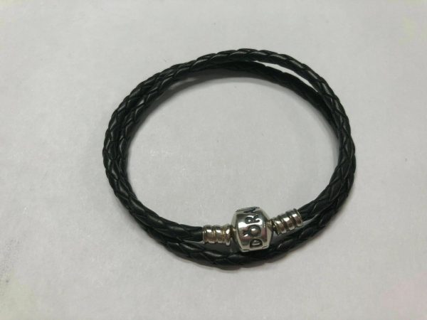 Pandora Moments Double Black Leather Bracelet #590705CBK-D1, 35cm For Cheap