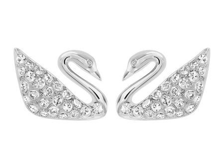 SWAROVSKI Swan Rhodium Plated & Clear Crystal Earrings #1116357 For Sale