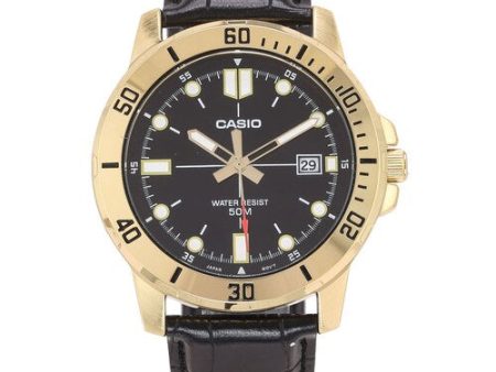 CASIO Men s Enticer Gold Tone Leather Band Black Dial Casual Analog Sporty Watch #MTP-VD01GL-1EVUDF Supply