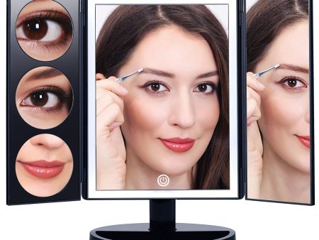 Large Lighted Trifold Vanity Makeup Mirror - 3X 5X 10X Magnification Cheap