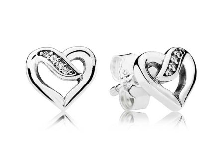 Pandora Ribbon Open Heart Stud earrings #290736CZ Hot on Sale