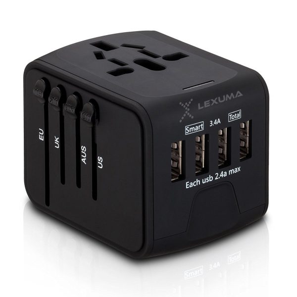 Universal Travel Adapter with 4 USB Ports for US EU UK AUS - All-in-One Charger with Smart Load Detection and Safety Certified For Discount